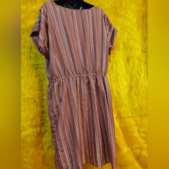 🤎  Rush Women’s 2X Boho Dress | Rust Striped Elastic Waist Midi Dress - Picture 4 of 6